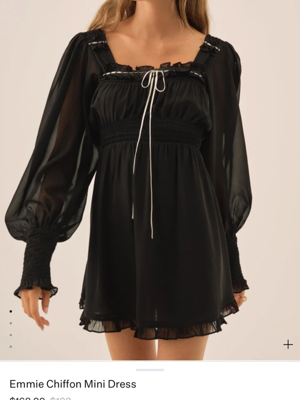 For Love & Lemons Emmie Black Long-Sleeve Chiffon Mini Dress Large